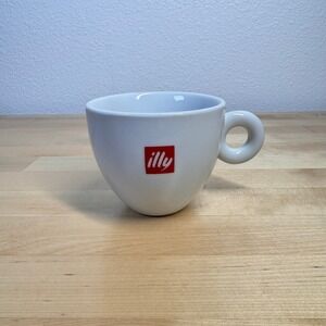 Illy Art Collection White Porcelain Espresso Cup Red Logo Ring Handle Italy